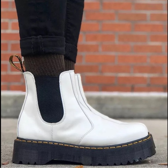 Dr. Martens Shoes - DR. MARTENS Smooth Leather White “Chelsea” Platform Boots - Size 8